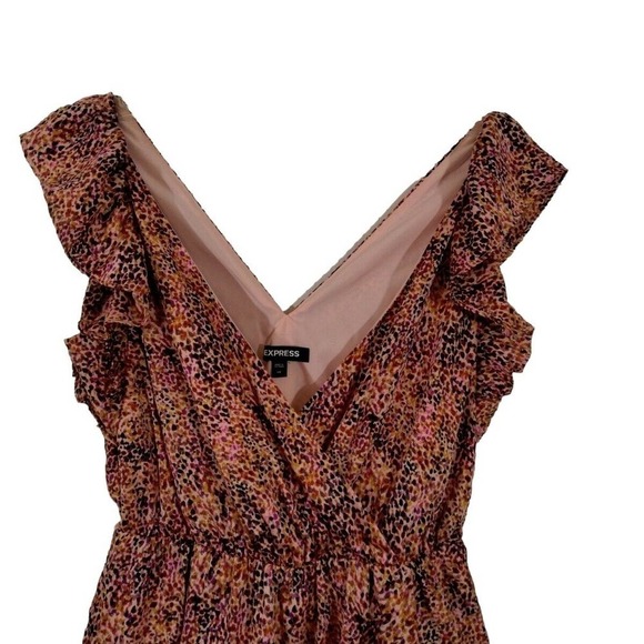 Express Multicolor V Neck Ruffle Lined Dress - Picture 3 of 8